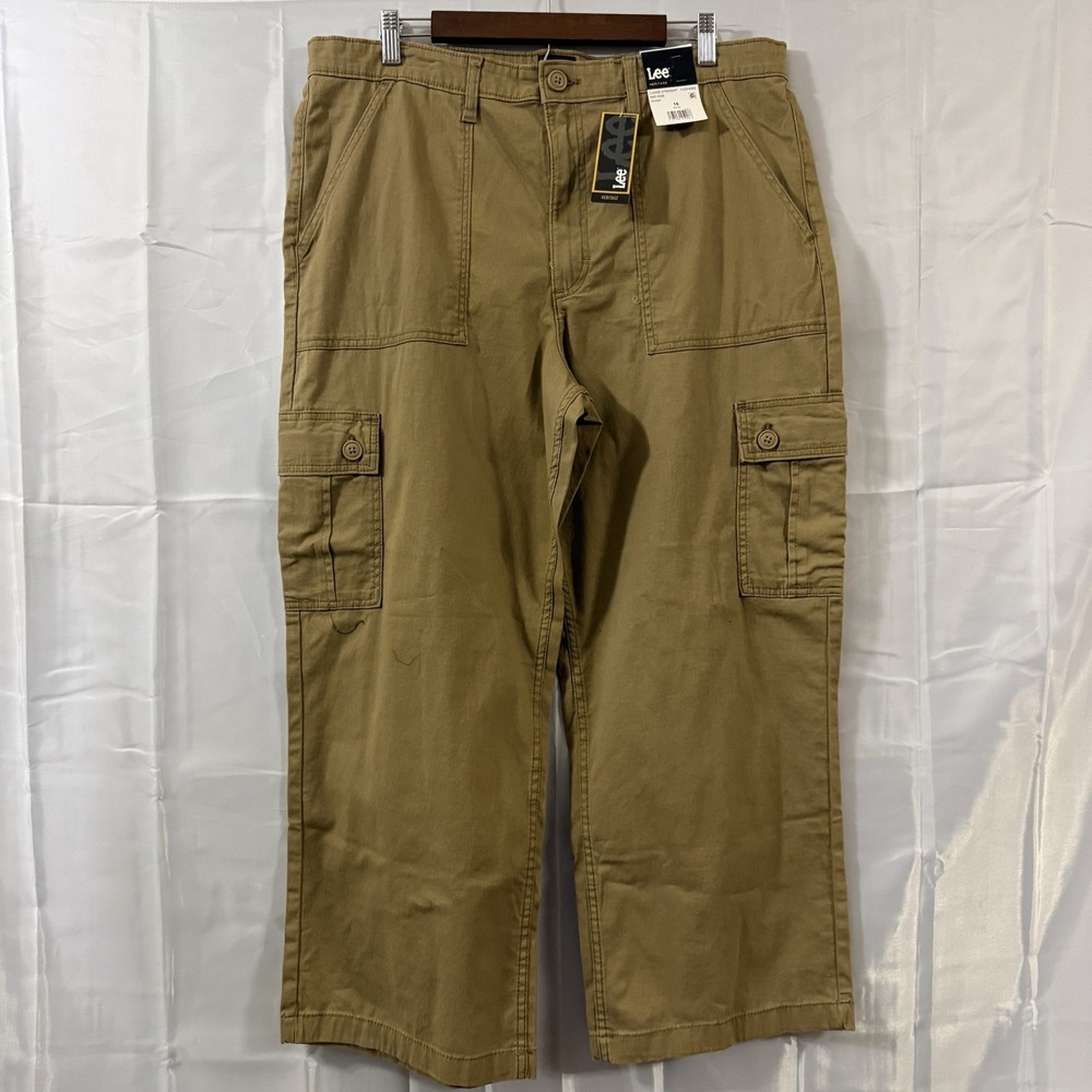 Lee Womens Heritage Loose Straight Leg Khaki Brown Cargo Pants 16 38x28 New Tags